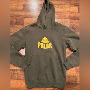 NWT Poler Fuzzy Stuff Hoodie Mens Size Small Olive Green 100% Cotton Camp Vibes